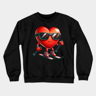 Heart Showing Skiing Skills Valentines Day Men Womens Boys Crewneck Sweatshirt